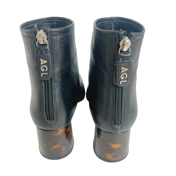 AGL Veta Precious Black Leather Ankle Boot With Tortoiseshell Heel Size 5.5 - Picture 4 of 12
